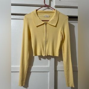 Rib Knit cardigan sweater with zipper yellow